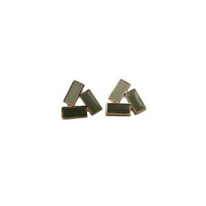 Green & White Geometric Earrings